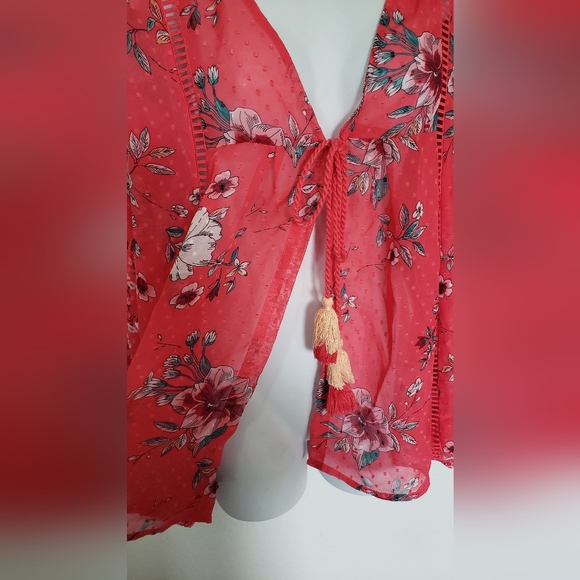 Time And Tru Floral Kimono Beach Coverup Woman's Size L 12-14 Beach Resortwear - Picture 5 of 9